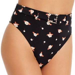 WeWoreWhat Emily High Waist Belted Black Floral Bikini Bottoms Size XL